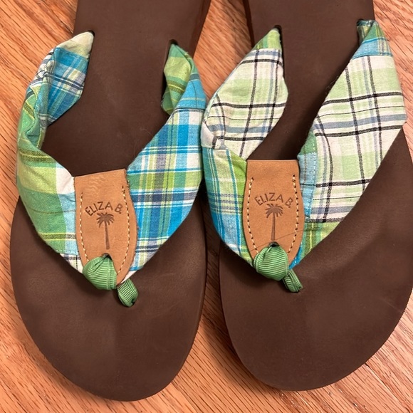Eliza B Brown and Green Plaid Flip Flops - Picture 2 of 6